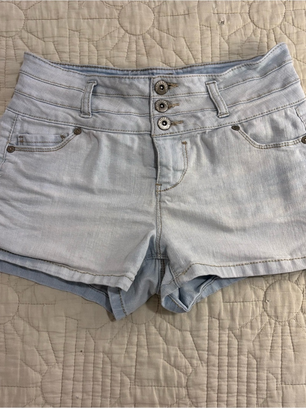 Blue Spice Light Blue Denim micro shorts